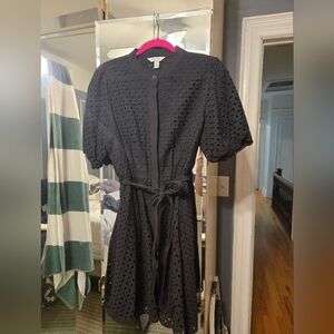 Nine West Black Eyelit A Line Dress With Tie Belt